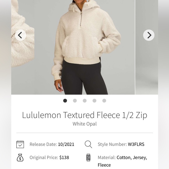 Lululemon Textured Fleece 1/2 Zip White Opal Size 6 - Picture 3 of 3